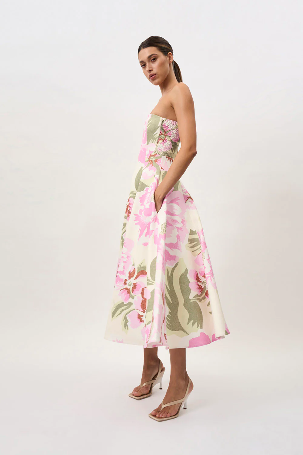 Carrie Strapless Dress | Final Sale - Pink Ivory Green - Image 7