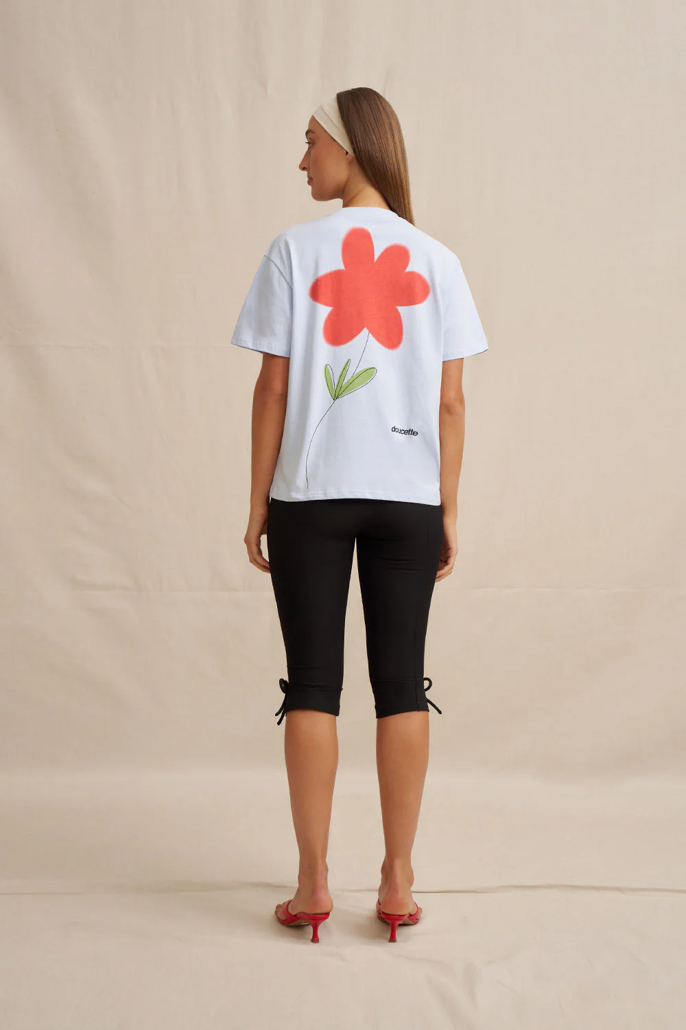 Unisex Red Flower Trim Tee