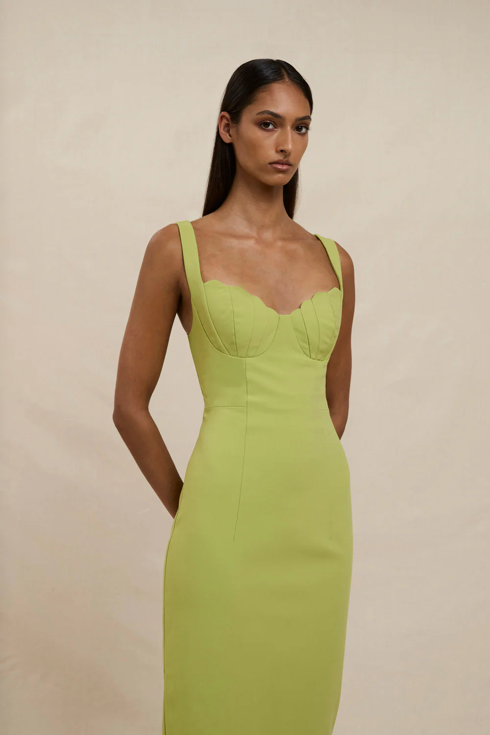 Venus Shell Midi Dress - Pistachio Green - Image 2