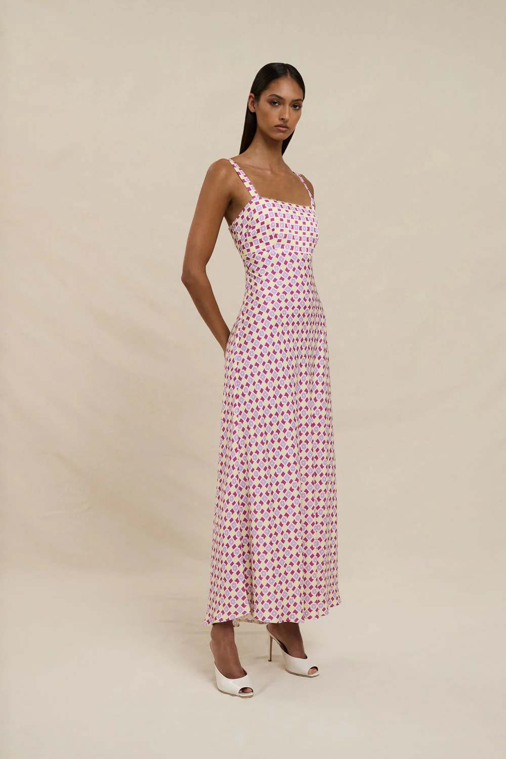 Zinnia Geo Bias Midi Dress - Lilac Yellow Berry - Image 3