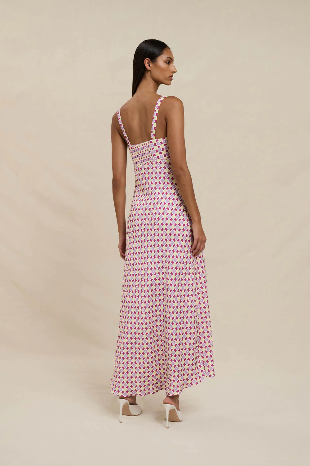 Zinnia Geo Bias Midi Dress - Lilac Yellow Berry - Image 4