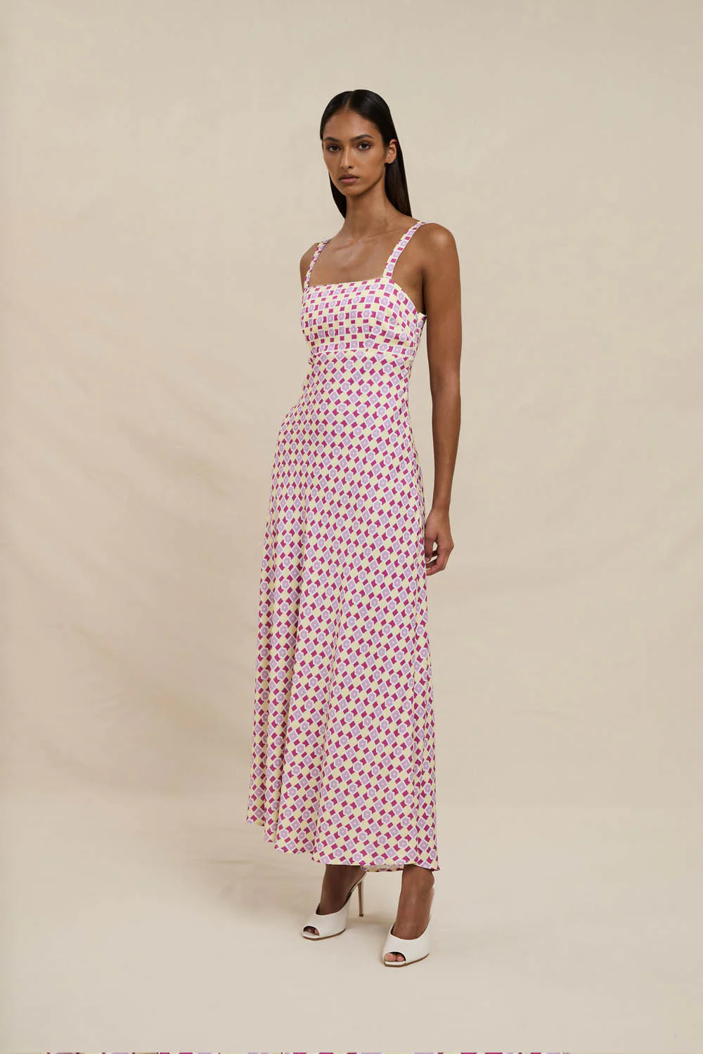 Zinnia Geo Bias Midi Dress - Lilac Yellow Berry - Image 5
