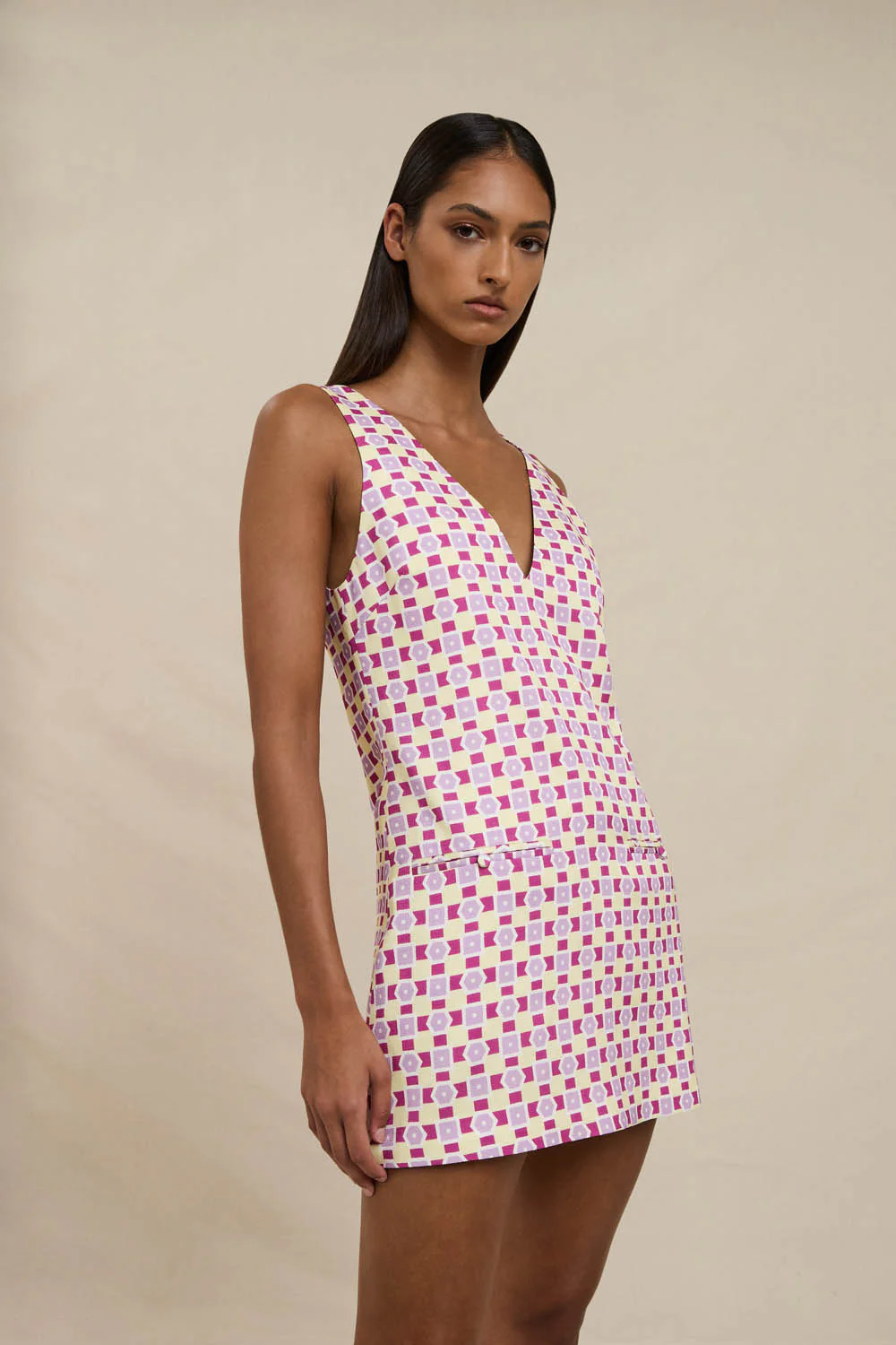 Zinnia Geo Shift Mini Dress - Lilac Yellow Berry - Image 10